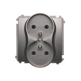 Simon Basic Gniazdo podwójne z/u z przesłonami 16A z. śrub. stal inox