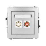 DECO Mechanizm gniazda podwójnego RCA (typu cinch - biały i czerwony, pozłacany) srebrny metalik