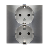 Simon 54 Gniazdo Schuko z przesłonami podwójne 16A z. śrub. srebrny mat