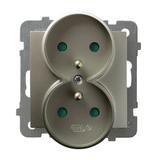 AS Gniazdo podwójne z uziemieniem z przesłonami torów prądowych, moduł bez ramki - kolor satyna ligh