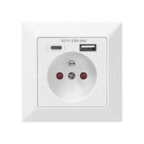 Gniazdo pojedyncze 2P+Z, USB-A + USB-C ,Wyjście 5VDC Max 2,8A OR-AE-13232 ORNO