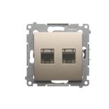 Simon 54 Gniazdo komputerowe podwójne RJ45 kategoria 6 ekranowane z przesłoną przeciwkurzową złoty mat D62E.01/44 KONTAKT