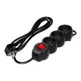 Przedłużacz 3x2P+Z,ON/OFF,1,4m, 3x1mm2, czarny