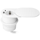 Gniazdo meblowe O6cm, wpuszczane w blat z przesuwną pokrywką, ładowarką USB i przewodem 1,9m, 1x2P+Z