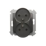Simon 54 Nature Gniazdo wtyczkowe z uziemieniem z przesłonami podwójne do ramek NATURE 16A 250V zaciski śrubowe antracyt DGZ2MZN.01/48 KONTAKT