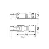 WINSTA MINI wtyk 2-torowy czarny z obudową odciążającą naciąg