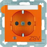 BERKER B.Kwadrat Gniazdo SCHUKO z uziemieniem diodą kontrolną LED i pole opisowe nadruk ZSV pomarańc