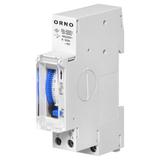 Mechaniczny programator czasowy 1 modułowy 24 godziny minimum 15 minut 110-230 VAC rezerwa 100 g OR-PRE-467 ORNO