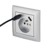 SENTIA Gniazdo poj. z/u  2P+Z 2xUSB IP 20 srebrne