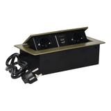 Gniazdo meblowe wpuszczane w blat z płaskim frezowanym rantem ładowarką USB i przewodem 1,5m 2x2P+ O