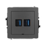 DECO Mechanizm gniazda podwójnego 2xUSB A-A 3.0, bez pola opisowego grafitowy mat