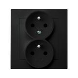 AS Gniazdo podwójne z uziemieniem z funkcją niezamienności faz, kompletne z ramką - kolor czarny met