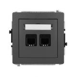DECO Mechanizm gniazda telefonicznego podwójnego 2xRJ11, 4-stykowy, beznarzędziowe grafitowy mat