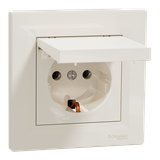 Asfora, gniazdo pojedyncze 2P+PE, z klapką, krem