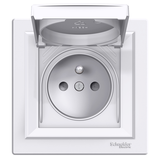 Asfora, gniazdo 2P+PE, IP44, do systemu ramkowego, z ramką, białe