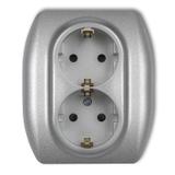 TREND Gniazdo podwójne z uziemieniem SCHUKO 2x(2P+Z) (przesłony torów prądowych) srebrny metalik