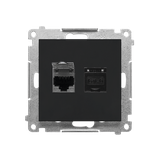 Simon 55 Gniazdo komputerowe podwójne RJ45 kategoria 6 z przesłoną przeciwkurzową Czarny mat