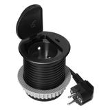 Gniazdo meblowe O6cm wpuszczane w blat z pokrywką, ładowarką USB i przewodem 1,9m, 1x2P+Z (French),