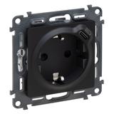 VALENA LIFE - GNIAZDO SCHUKO 2P+Z Z GNIAZDEM USB TYP C - CZARNE