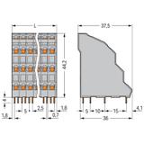 4-piętrowa listwa do pł. drukowanych 4 x 4 bieg. szara raster 5 mm /36szt./ WAGO