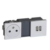Mosaic - Ładowarka Usb 2400 Ma + Gniazdo 2P+Z Zestaw Zespolony Aluminium 079395 LEGRAND