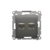Simon 54 Gniazdo komputerowe podwójne RJ45 kategoria 6 ekranowane z przesłoną przeciwkurzową antracyt D62E.01/48 KONTAKT