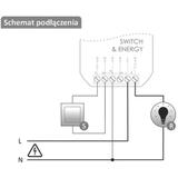 SWITCH & ENERGY Pojedynczy przekaźnik Wi-Fi 230V z funkcją monitorowania parametrów sieci. WI-R1S1-P F&F