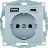B.x Gniazdo SCHUKO z ładowarką USB A+C 20W PD, alu mat