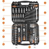 Klucze nasadowe 1/2", 3/8", 1/4", zestaw 219 szt., CrV