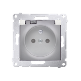 Simon 54 Gniazdo IP44 bez uszczelki 16A z. śrub. klapka transp. srebrny mat *Wymagana uszczelka ramk