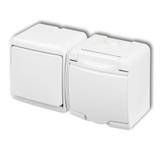 JUNIOR Łącznik jednobiegunowy z gniazdem pojedynczym z uziemieniem 2P+Z (klapka biała; bez przesłon)