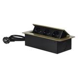 Gniazdo meblowe wpuszczane w blat z płaskim frezowanym rantem i przewodem 1,5m 3x2P+Z (Schuko) mos O