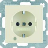 BERKER B.Kwadrat Gniazdo SCHUKO z uziemieniem diodą kontrolną LED i pole opisowe krem 41108982 HAGER