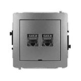 DECO Mechanizm gniazda komputerowego podwójnego 2xRJ45, kat. 8, ekranowany, 8-stykowy, bez pola opis