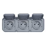 NOWE PLEXO - GNIAZDO 3X2P+Z POZIOME KOMPLET NATYNKOWY 16 A - 250 V~ SZARE