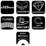 Tarcza diamentowa 125 x 22.2 mm, turbo