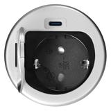 Gniazdo meblowe O6cm wpuszczane w blat z pokrywką, ładowarką USB i przewodem 1,9m, 1x2P+Z (Schuko), OR-GM-9040(GS) ORNO