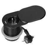 Gniazdo meblowe O6cm, wpuszczane w blat z przesuwną pokrywką, ładowarką USB i przewodem 1,9m, 1x2P+Z