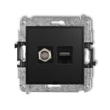 MINI Mechanizm gniazda antenowego poj. typu F (SAT) + gniazda komp. poj. 1xRJ45, kat. 6, 8-stykowy,