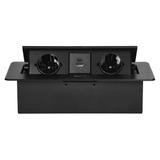 Gniazdo meblowe wpuszczane w blat z płaskim frezowanym rantem i ładowarką USB, 2x2P+Z (Schuko),2x US