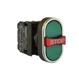 Przycisk podwójny, zielony, z wystającym stopem, NO+NC+NO