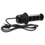 Gniazdo meblowe O8cm wysuwane z blatu z przewodem 1,8m, 3x2P+Z, INOX