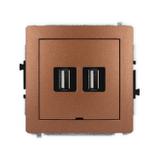 DECO Mechanizm gniazda podwójnego 2xUSB A-A 2.0, bez pola opisowego brązowy metalik