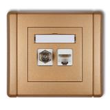 FLEXI Gniazdo antenowe poj. typu F (SAT) + gniazdo komp. poj. 1xRJ45, kat. 6, 8-stykowe złoty metali