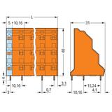 3-piętrowa listwa do pł. drukowanych 2-bieg. pomarańczowa raster 10,16 mm