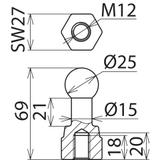 Punkt mocowania kulowy fi 25 mm prosty