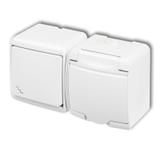 JUNIOR Łącznik schodowy z gniazdem pojedynczym z uziemieniem SCHUKO 2P+Z (klapka biała; bez przesłon