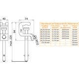 Zacisk uniwersalny, długi trzpień z poprz. kołkiem, fi 20/25 mm, do 20 mm pł.