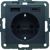 B.x Gniazdo SCHUKO z ładowarką USB A+C 20W PD, antracyt mat