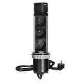 Gniazdo meblowe O6cm wysuwane z blatu z ładowarką USB i przewodem 1,5m 3x2P+Z 2xUSB (typ A i typ C O